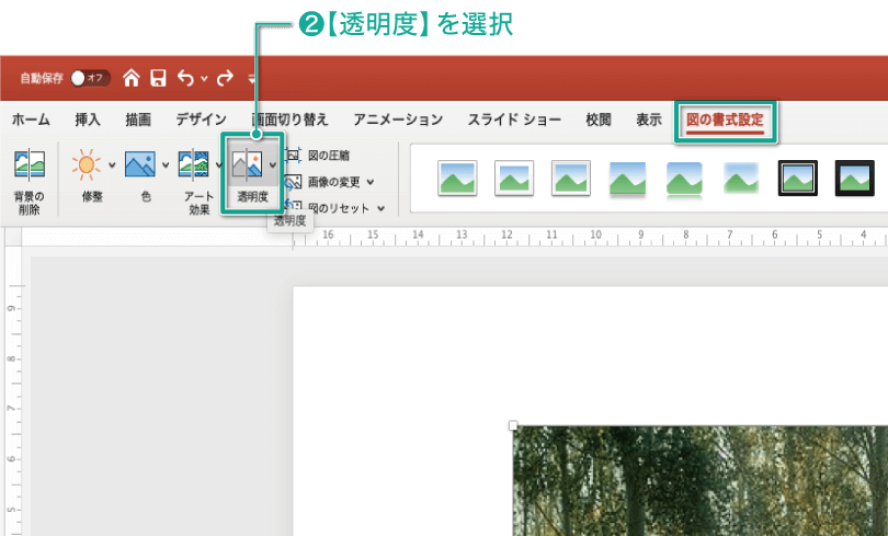 簡単パワーポイント 画像を透明にして下図を透過させる方法